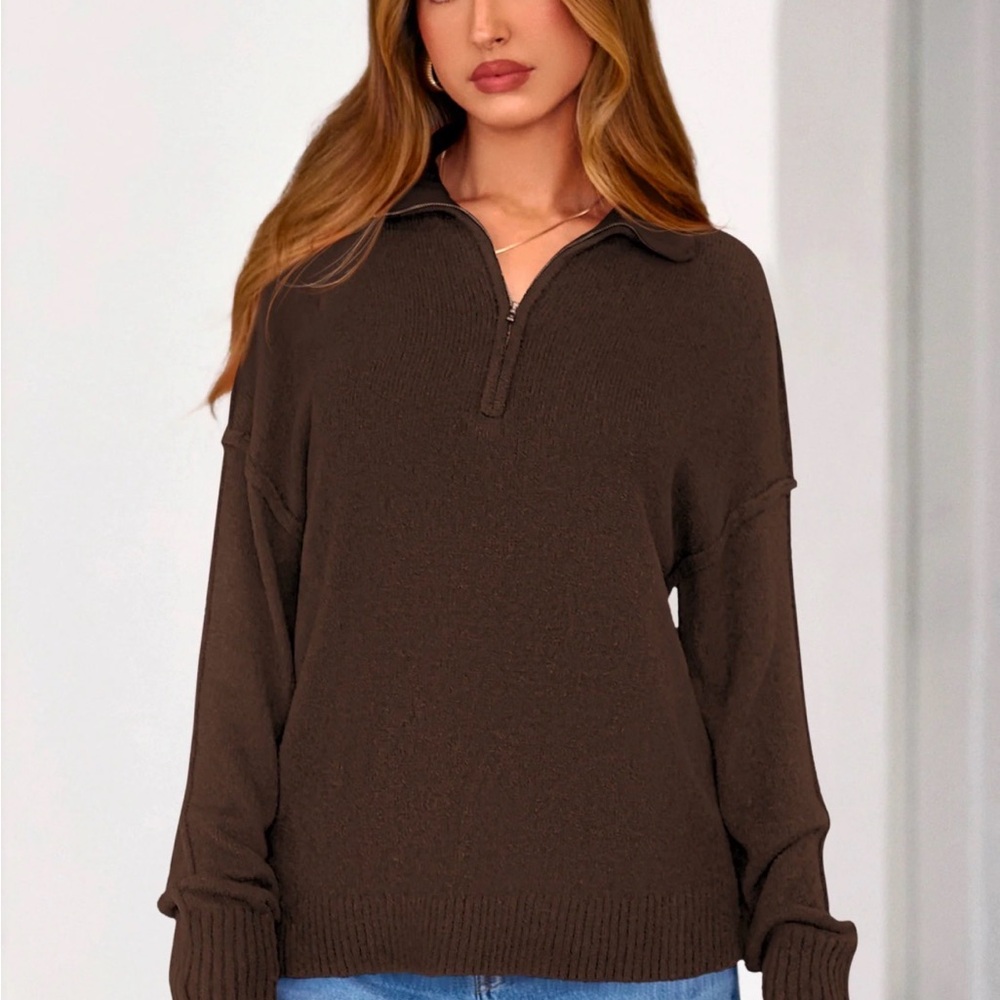 💛 NWT Women’s Brown Quarter-Zip Sweater